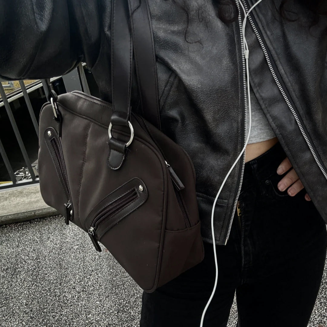 Structured Nylon Shoulder Bag